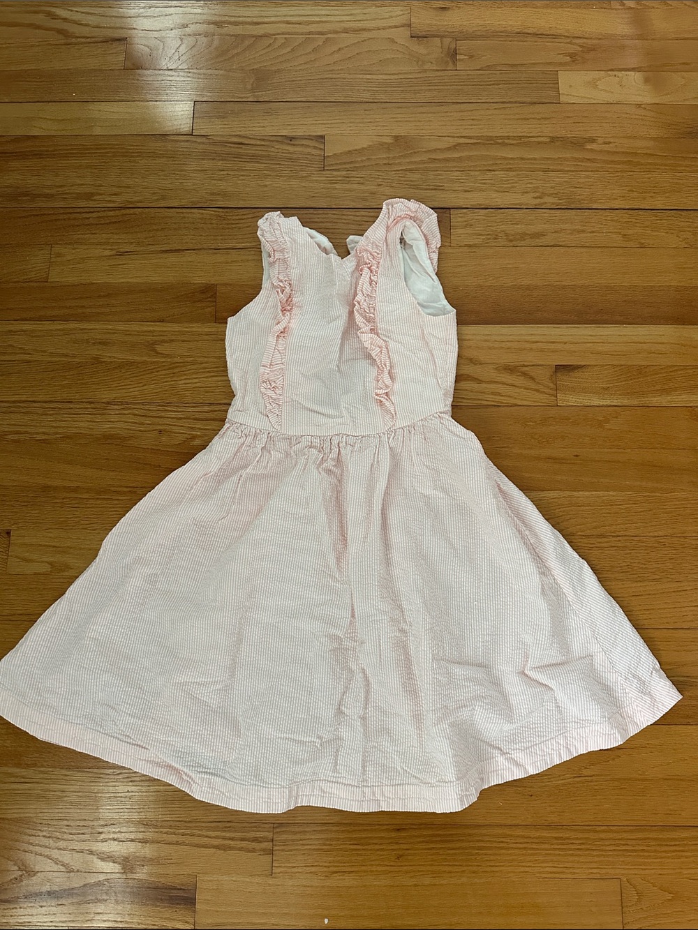 Girls Light Pink Ruffle Seersucker Dress - Casual Sundress